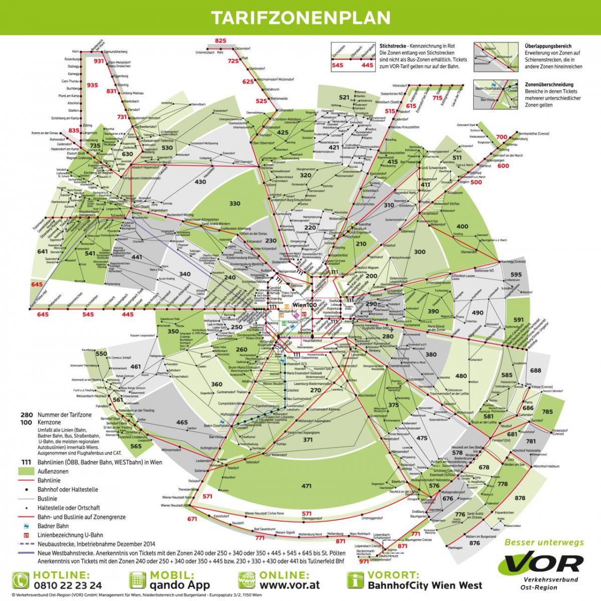 Mapa ng Vienna metro zone 100