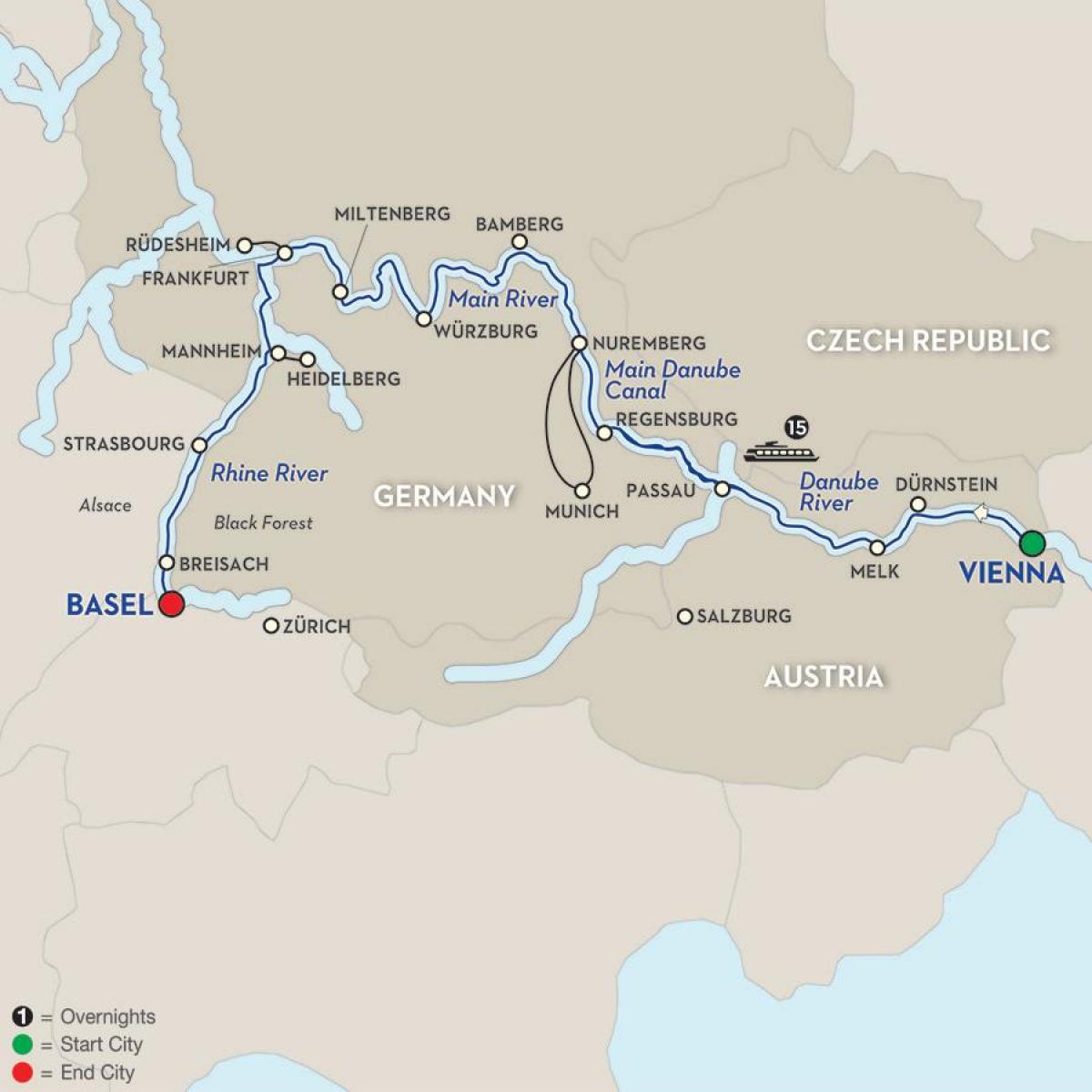 Mapa ng danube river Vienna 