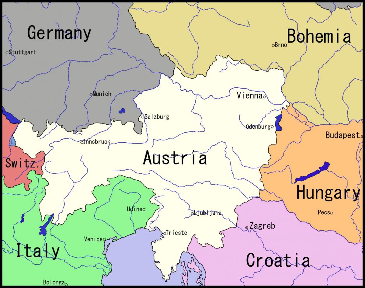 mapa ng Vienna at sa nakapalibot na lugar
