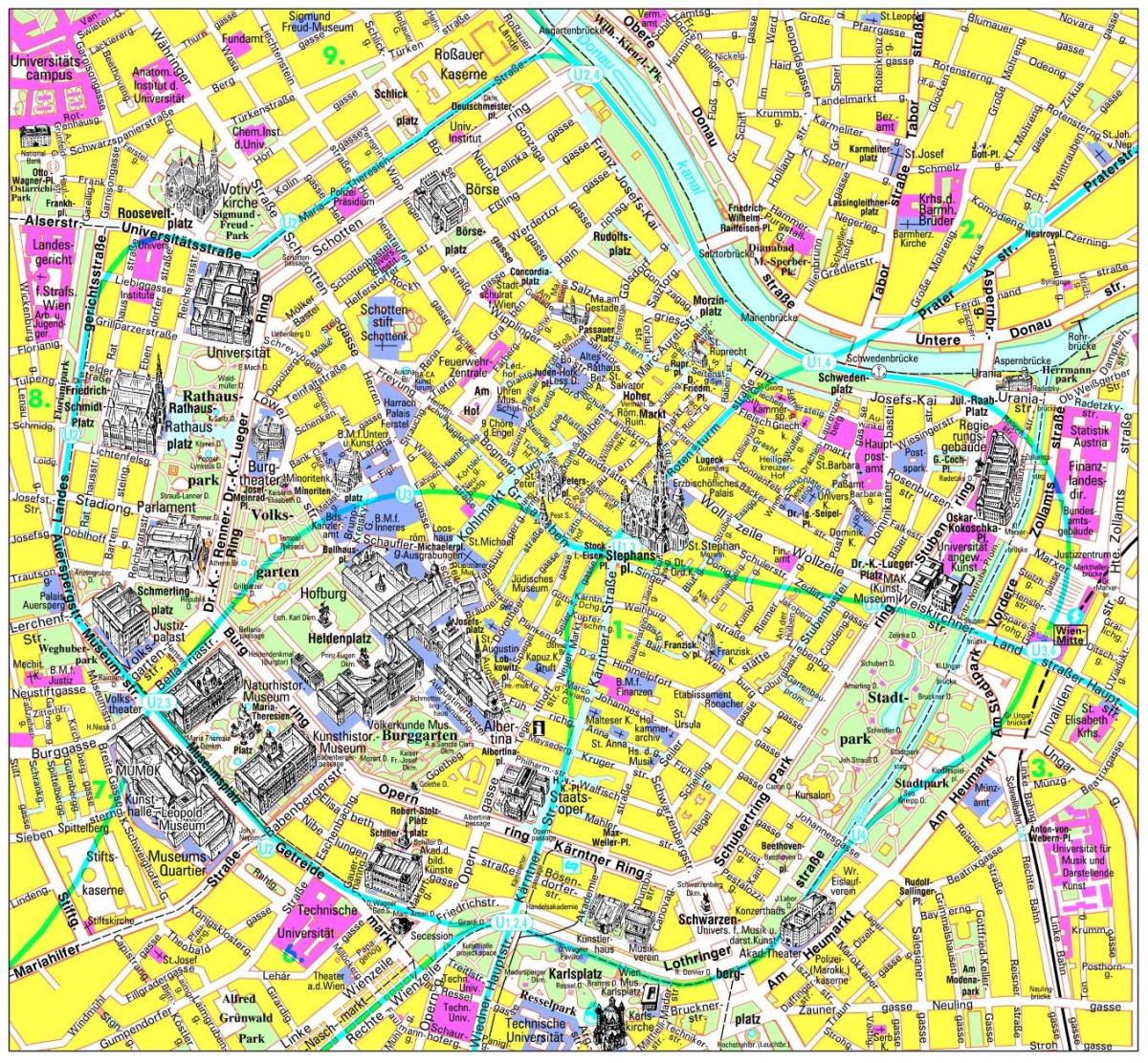 Vienna mga lugar upang bisitahin ang mapa