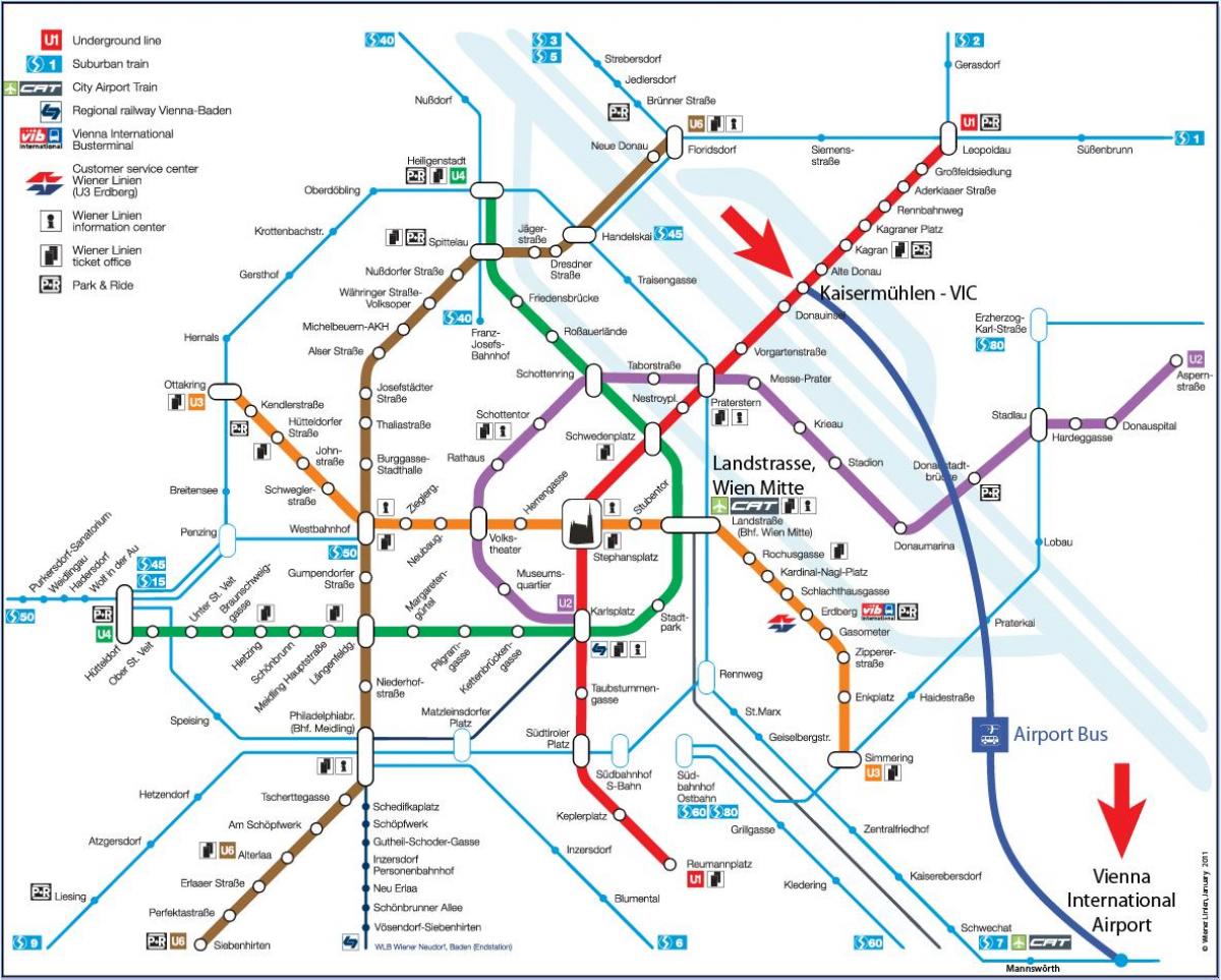 Mapa ng Wien mitte station
